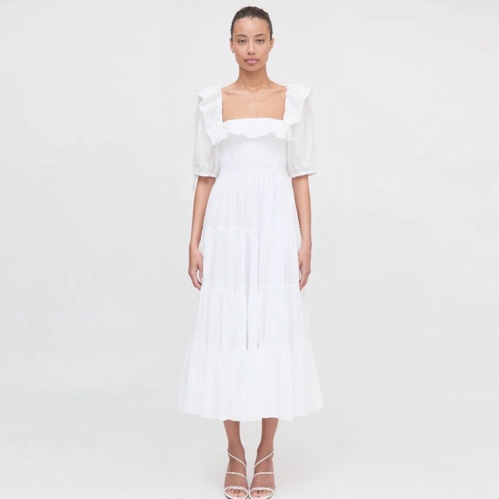 Hill House White Midi Dress with Ruffles